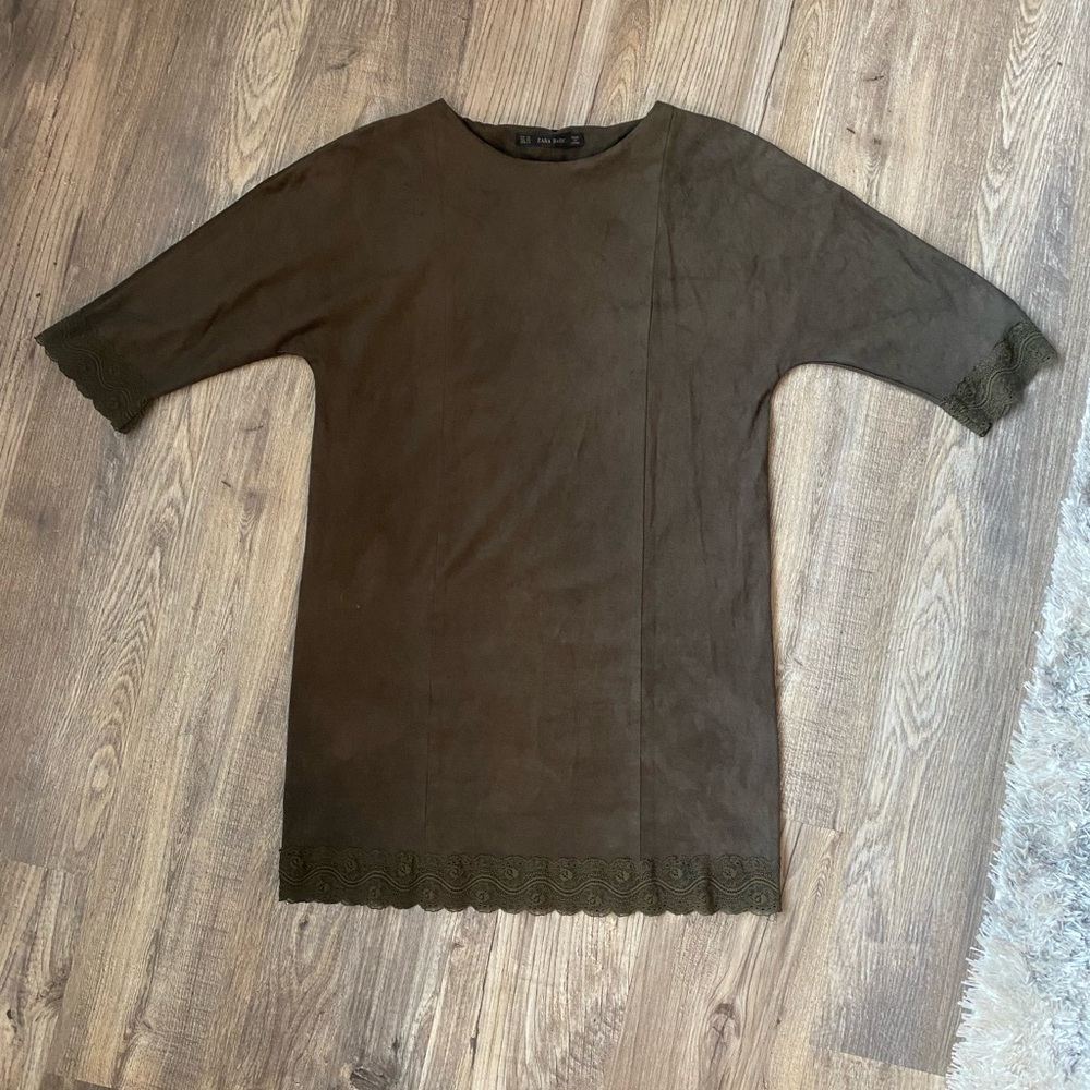 Zara Basic Olive Suede-Like Dress